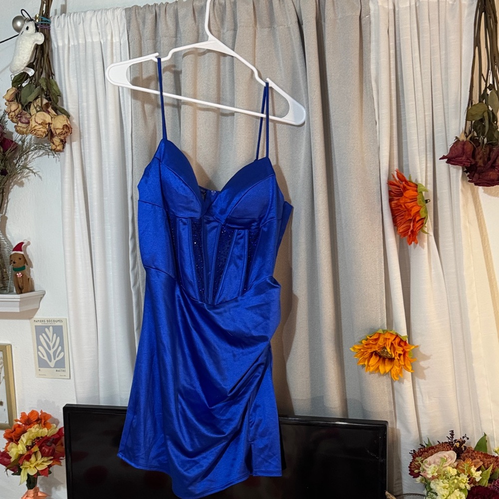 Elegant Blue Satin Dress